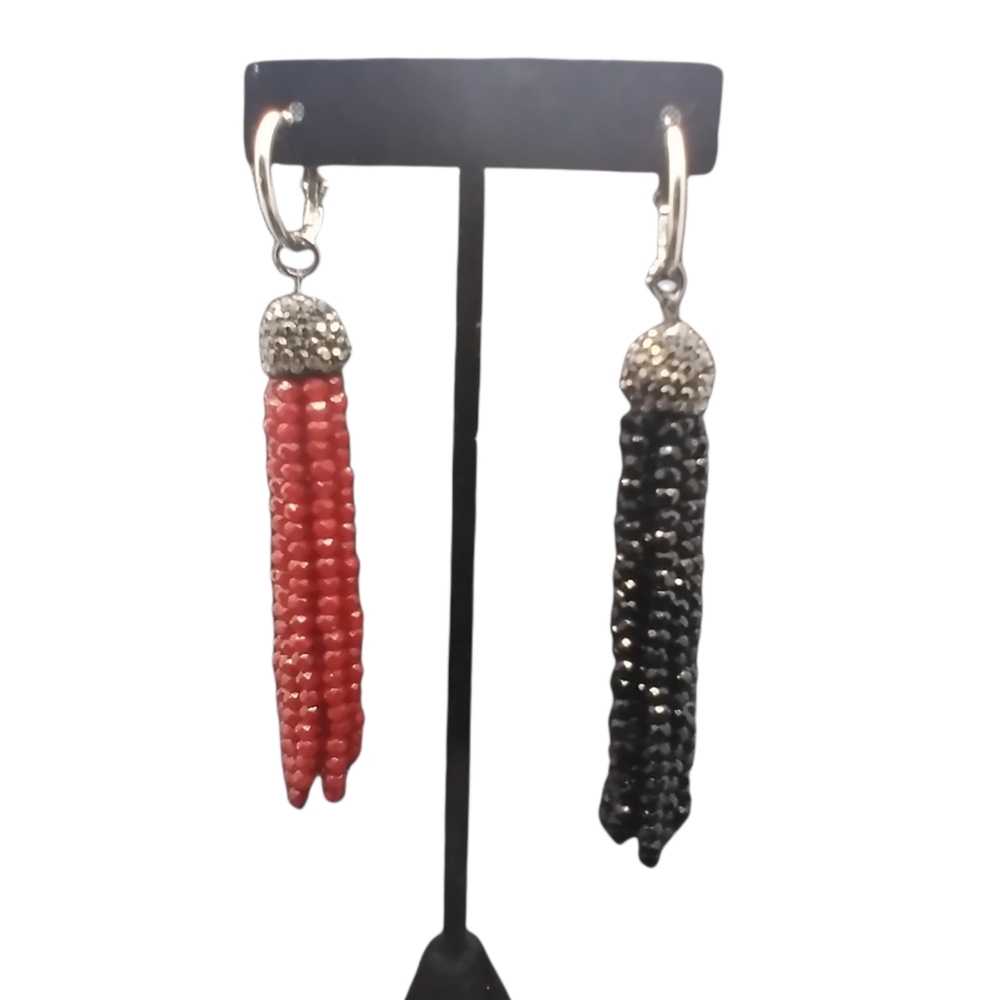 🔥Artisan Created Red & Black Crystal Tassel Earrings